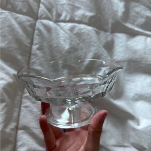 Vintage Glass Pedestal Dish | Clear Scalloped Dessert Stand